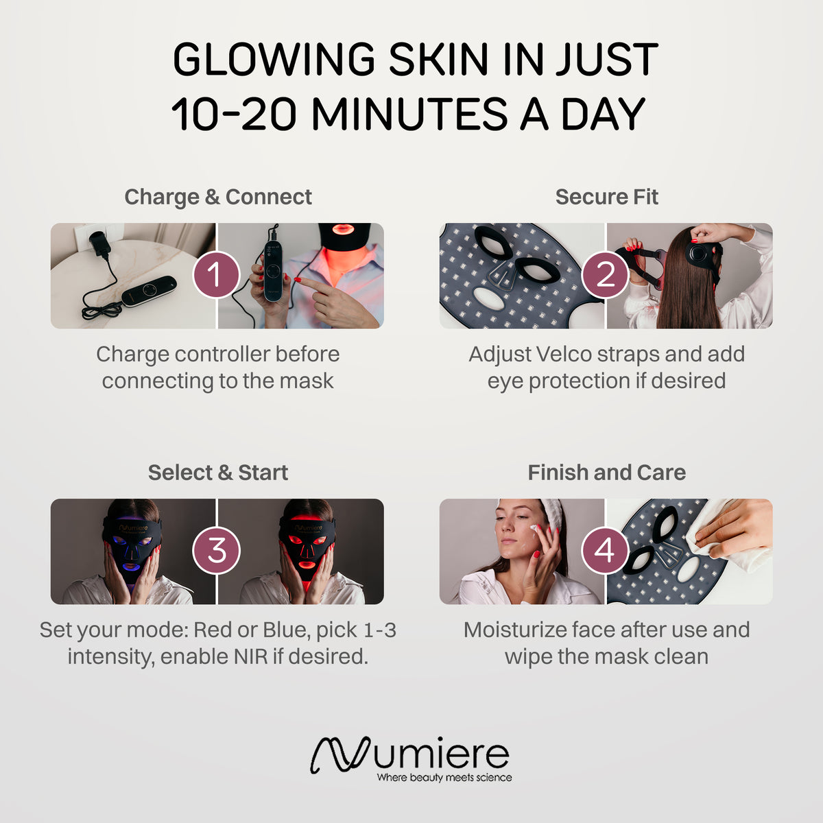 Numiere Time Keeper LED face mask for wrinkles firmness and skin rejuvenation