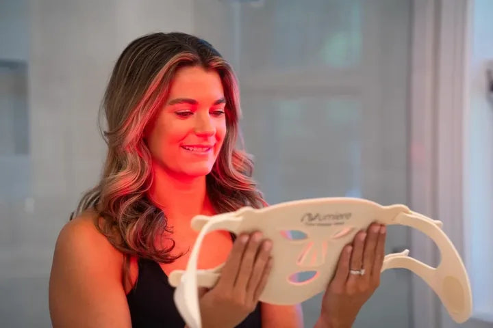 Time Keeper face mask held in a real at-home routine